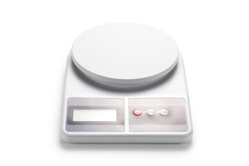 Kitchen electronic scales on white background