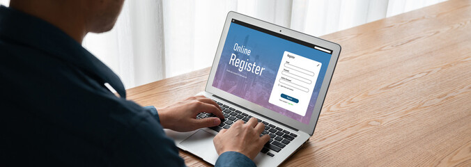 Fototapeta Online registration form for modish form filling on the internet website obraz