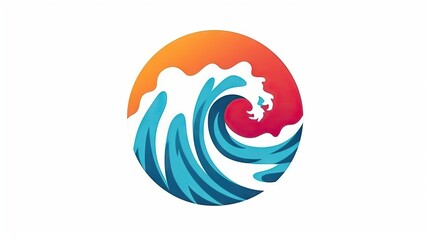 Fototapeta na wymiar Minimalist logo illustration of a wave ocean during a sunset, travel and adventure, surf and aquatic sports