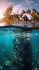 Fototapeta na wymiar Under the deep water in the fiji ocean - inspired motifs, glassy translucence, vibrant colors in nature, holiday and travel concept