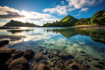 Fiji Island Scuba Snorkeling Diving in Paradise Paradise, with Beaches and Tropics in the Pacific Ocean, Stunning Scenic Seascape Wallpaper, Coral Reef and Marine Life, Generative AI