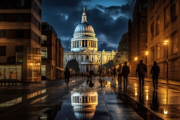 Fototapeta na wymiar Street View of Saint Paul's Cathedral in London England, UK Landmark, Stunning Scenic Landscape Wallpaper, Generative AI