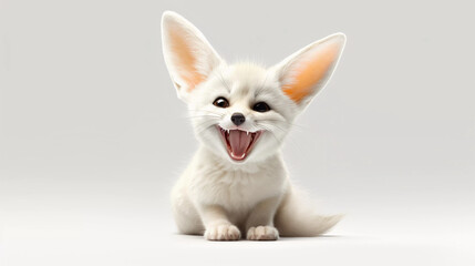 White Fennec fox, North Africa smile ,sitting isolated on white background, Generative ai illustration.