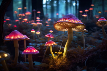 Mushrooms in neon style, Ai generated
