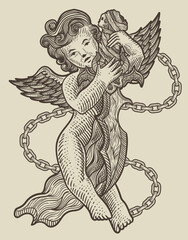 illustration cupit angel holding a demon knife