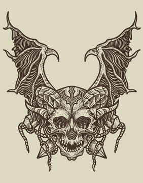 illustration scary demonic skull on black background