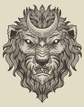 illustration scary leo zodiac symbol on black background