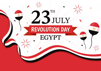 Egypt Revolution Day Vector Illustration on July 23 with Waving Flag Background in National Holiday Flat Cartoon Hand Drawn Landing Page Templates