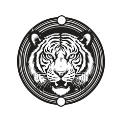 tiger, vintage logo line art concept black and white color, hand drawn illustration