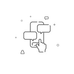 Smartphone chat and hand simple vector line icon. Symbol, pictogram, sign isolated on white background. Editable stroke