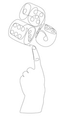 One continuous line of hand with dice. Thin Line Illustration vector concept. Contour Drawing Creative ideas.