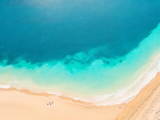 Fototapeta na wymiar Aerial top-down view of beach and sea with blue water