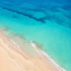  Aerial top-down view of beach and sea with blue water