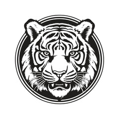 tiger, vintage logo line art concept black and white color, hand drawn illustration