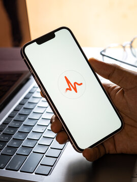Assam, india - March 30, 2021 : Apple ECG logo on phone screen stock image.