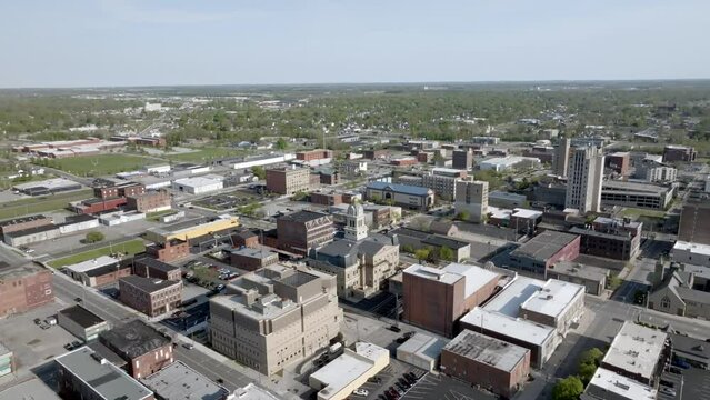 Downtown Lima, Ohio with drone video moving in a circle.