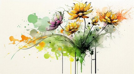Painting of abstract flowers with watercolor style created by Generative AI