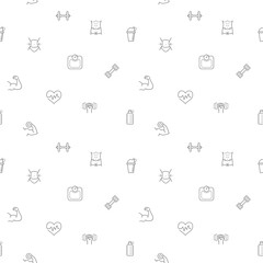 Seamless pattern with muscle icon on white background. Included the icons as fitness, flexing, working out, gym, dumbbell, weight, scale, ball, healthy, measure and design elements And Other Elements.