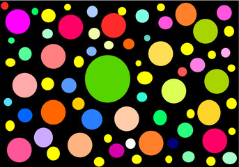 colourful childish polka dot on blackbackground. seamless pattern. great for printing, wallpaper, packaging. babby patteren. vector illustration.