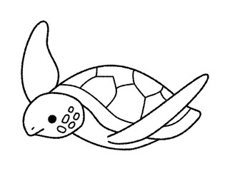 ウミガメのベクター線画イラスト