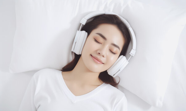 Woman relax with listening music , Generative Ai