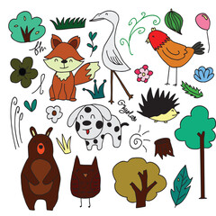 set of variant childish animal element decoration cartoon