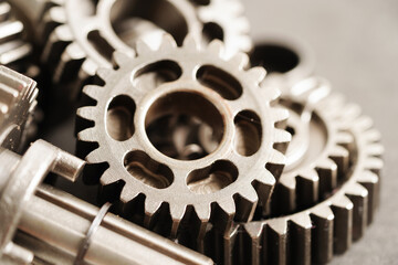 Metal gear wheel engine car and bike, mechanic industry concept.