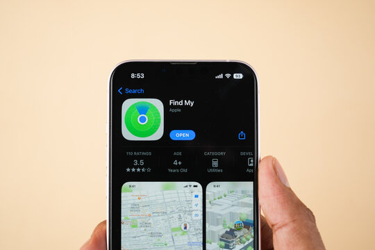 West Bangal, India - February 20, 2023 : Apple Find my app on phone screen stock image.