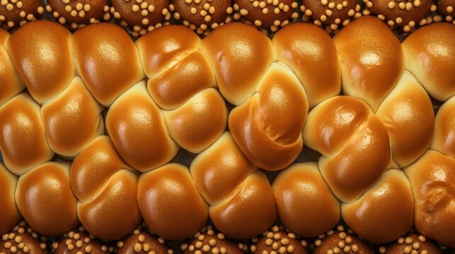 Freshly Baked Challah Photorealistic Horizontal Background. Crusty Pastry, Gourmet Bakery. Ai Generated Hyperrealistic Background with Aromatic Traditional Challah . Generative AI