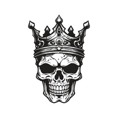 undead king, vintage logo line art concept black and white color, hand drawn illustration