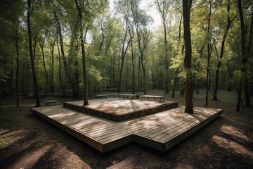 Nature's Dance Haven: A Serene Wooden Platform Unveiling Beauty Amidst the Enchanting Forest