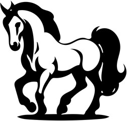 Black and white vector illustration of a horse, drawing of stallion 