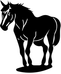 Black and white vector illustration of a horse, drawing of stallion 