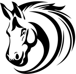 Mascot logo of a horse head in black and white, vector illustration of a stallion 