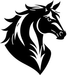 Mascot logo of a horse head in black and white, vector illustration of a stallion 
