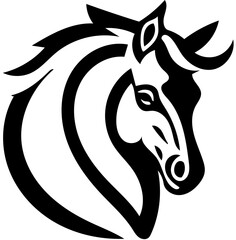 Mascot logo of a horse head in black and white, vector illustration of a stallion 