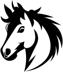 Mascot logo of a horse head in black and white, vector illustration of a stallion 