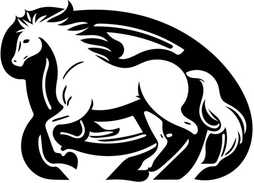 Black and white vector illustration of a horse, drawing of stallion 