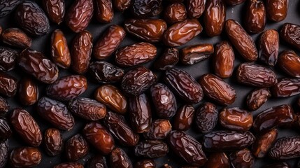 Obraz premium Organic Dried Date Fruit Photorealistic Horizontal Background. Healthy Vegetarian Energy Snack. Ai Generated Hyperrealistic Background with Delicious Chewy Dried Date Fruit. Generative AI