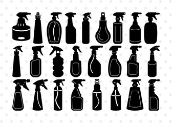 Spray bottle Silhouette, Spray Bottle SVG, Cleaner Spray Svg, Water Spray Svg, Glass Cleaner Svg, Spray bottle Bundle, SB00969