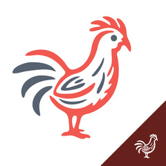 chicken logo, red two color, symbol, farm industry