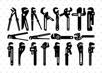 Wrench Silhouette, Pipe Wrench SVG, Straight Pipe Wrench Svg, Heavy Tools Svg, Pipe Wrench Bundle, SB00962