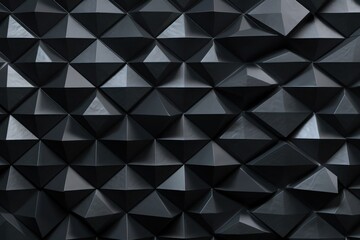 Introducing a polished, semigloss wall background featuring exquisite tiles. The triangular tile wallpaper showcases striking 3D black blocks, creating a visually captivating effect. Generative AI