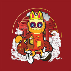 the rich cat illustration design for sukajan is mean japan traditional cloth or t-shirt with digital hand drawn Embroidery Men T-shirts Summer Casual Short Sleeve Hip Hop T Shirt Streetwear