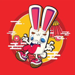 the rich rabbit illustration design for easter day with digital hand drawn