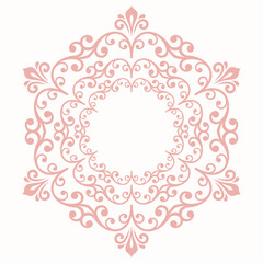 Elegant vintage vector ornament in classic style. Abstract traditional round pink ornament with oriental elements. Classic vintage pattern