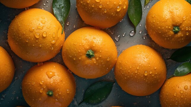 Fresh Organic Mandarin Fruit Photorealistic Horizontal Background. Healthy Vegetarian Diet. Ai Generated Hyperrealistic Background with Delicious Juicy Mandarin Fruit. Generative AI