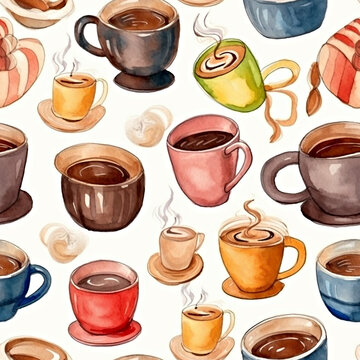 Coffee Cup watercolor tile pattern