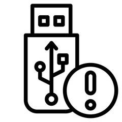 usb alert black outline icon