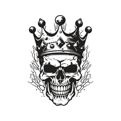 undead king, vintage logo line art concept black and white color, hand drawn illustration